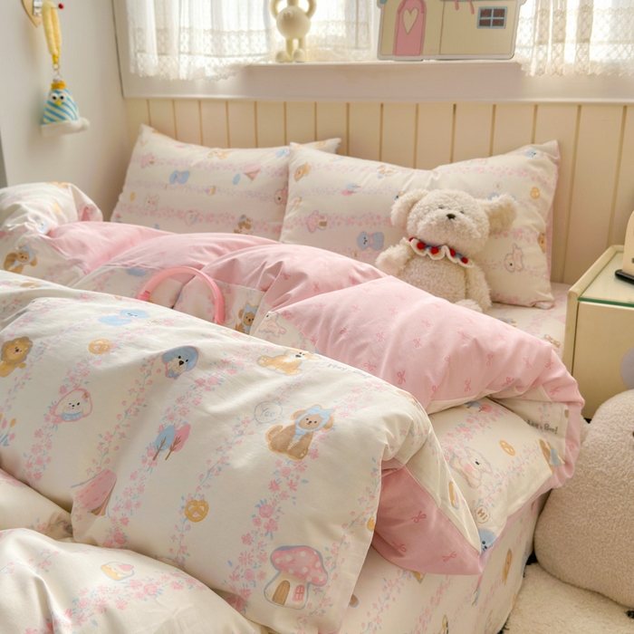 91家纺网 家纺一手货源 找家纺 曼之夏 2025新款全棉纯棉40支学生季卡通印花四件套 可爱多