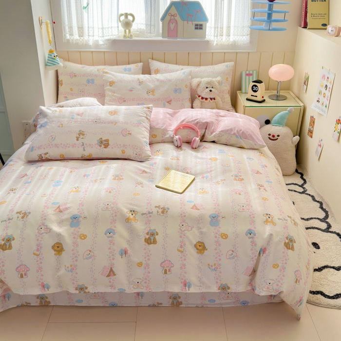 91家纺网 家纺一手货源 找家纺 曼之夏 2025新款全棉纯棉40支学生季卡通印花四件套 可爱多