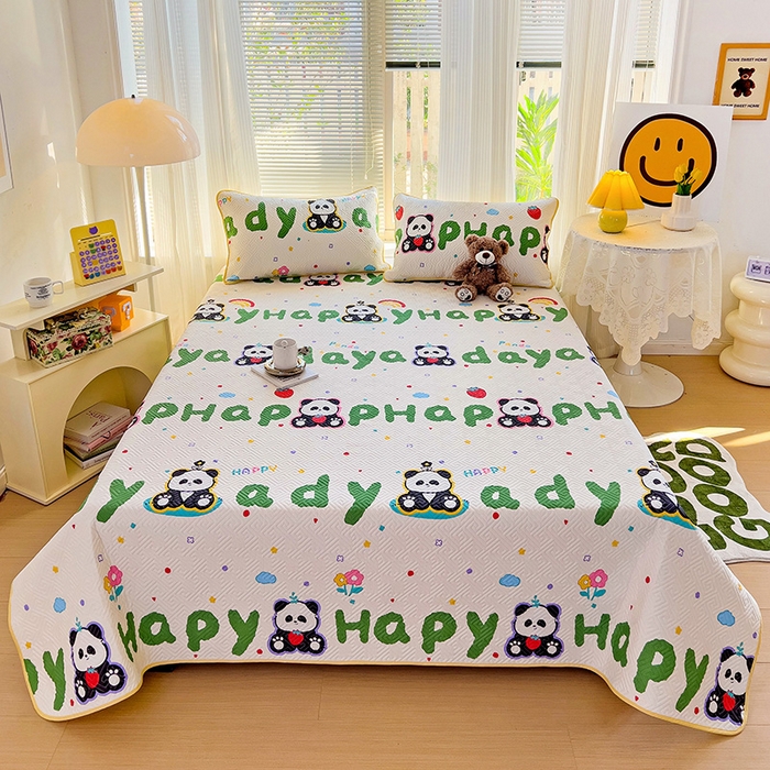 91家纺网 家纺一手货源 找家纺 羽爱家纺 2025新款A类双面印花全棉水洗床盖套件-三件套 欢乐熊猫-