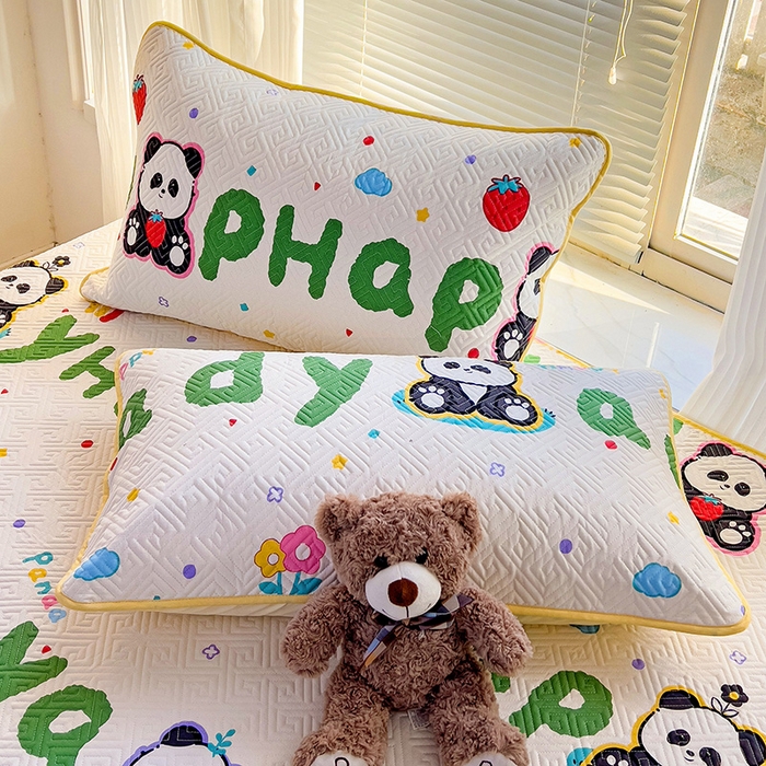 91家纺网 家纺一手货源 找家纺 羽爱家纺 2025新款A类双面印花全棉水洗床盖套件-三件套 欢乐熊猫-