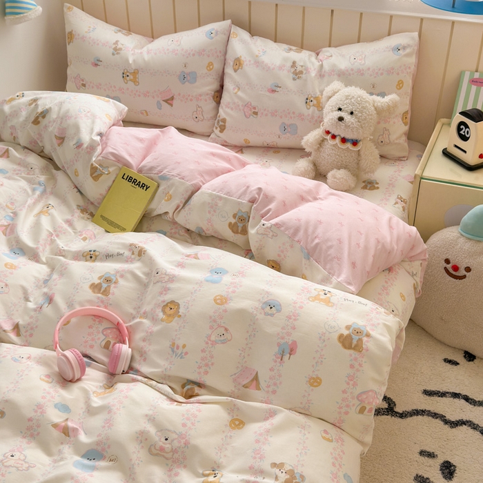 91家纺网 家纺一手货源 找家纺 曼之夏 2025新款全棉纯棉40支学生季卡通印花四件套 可爱多