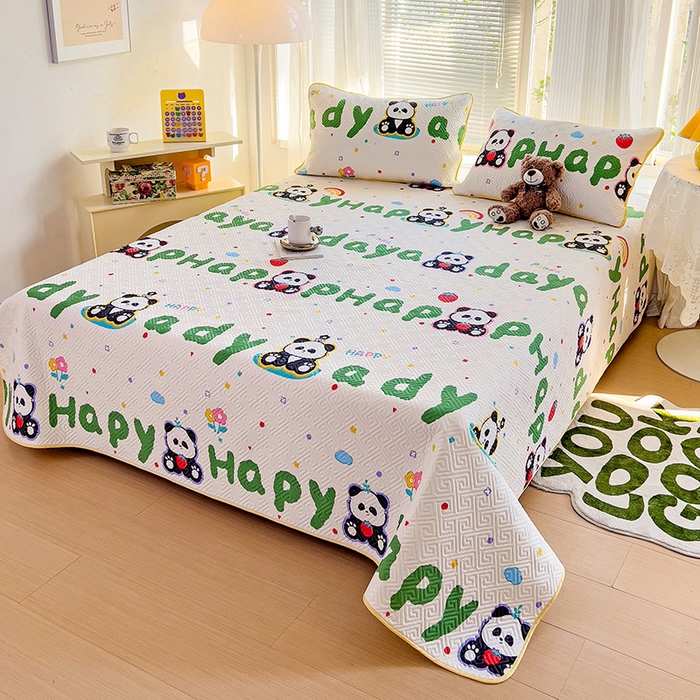91家纺网 家纺一手货源 找家纺 羽爱家纺 2025新款A类双面印花全棉水洗床盖套件-三件套 欢乐熊猫-
