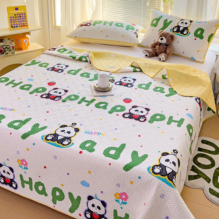 91家纺网 家纺一手货源 找家纺 羽爱家纺 2025新款A类双面印花全棉水洗床盖套件-三件套 欢乐熊猫-