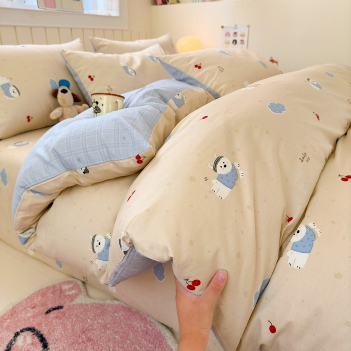 91家纺网 家纺一手货源 找家纺 曼之夏 2025新款全棉纯棉40支学生季卡通印花四件套 可可汪