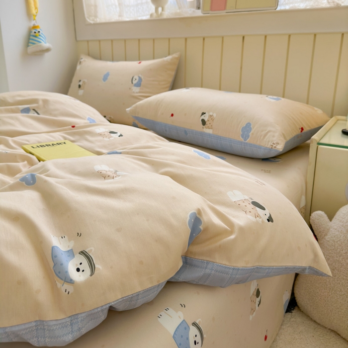 91家纺网 家纺一手货源 找家纺 曼之夏 2025新款全棉纯棉40支学生季卡通印花四件套 可可汪