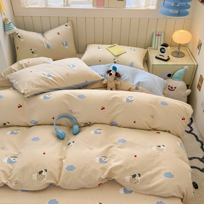 91家纺网 家纺一手货源 找家纺 曼之夏 2025新款全棉纯棉40支学生季卡通印花四件套 可可汪