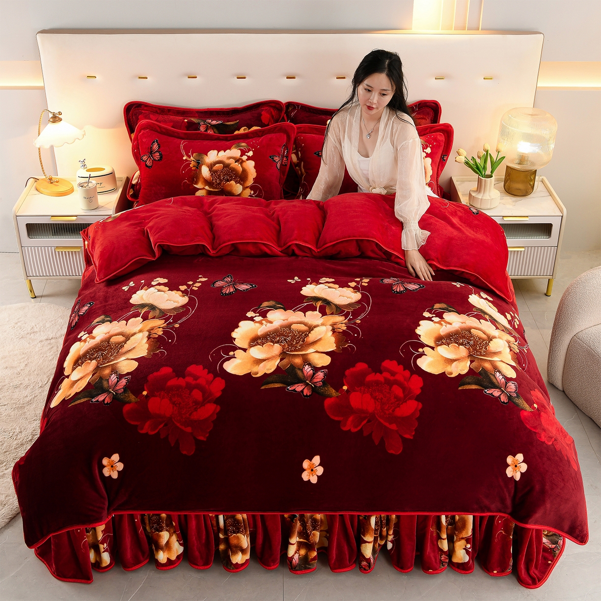 91家纺网 家纺一手货源 找家纺 贝诗梦 2025新款牛奶绒金貂绒法莱绒单被套 花香