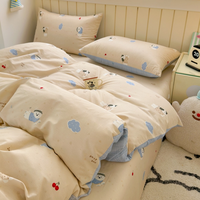 91家纺网 家纺一手货源 找家纺 曼之夏 2025新款全棉纯棉40支学生季卡通印花四件套 可可汪