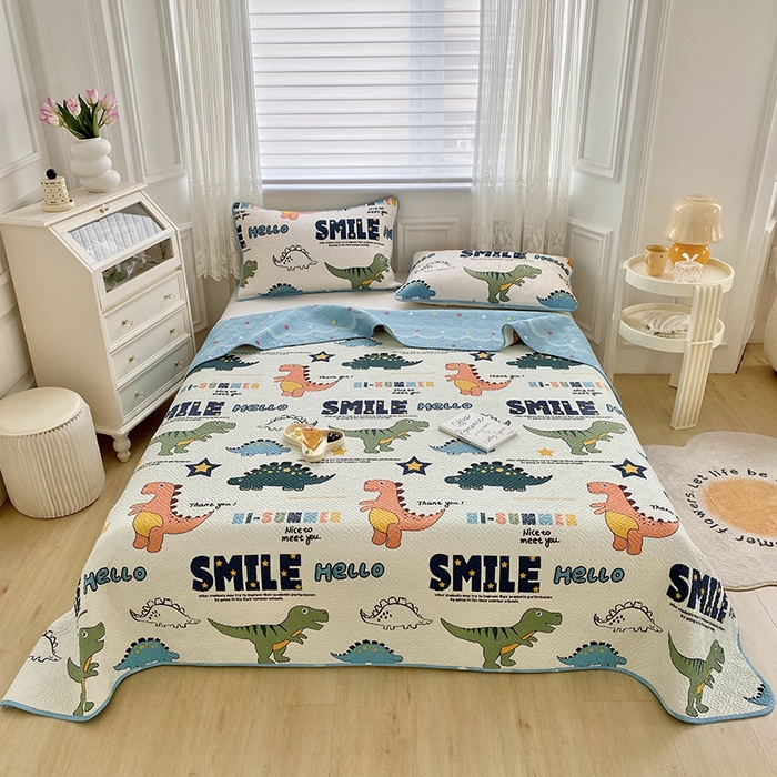 羽爱家纺 2025新款A类双面印花全棉水洗床盖套件-三件套 恐龙漫画-