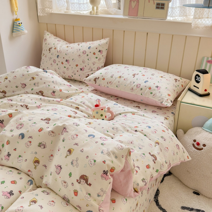 91家纺网 家纺一手货源 找家纺 曼之夏 2025新款全棉纯棉40支学生季卡通印花四件套 玛奇朵
