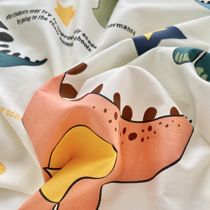 91家纺网 家纺一手货源 找家纺 羽爱家纺 2025新款A类双面印花全棉水洗床盖套件-三件套 恐龙漫画-