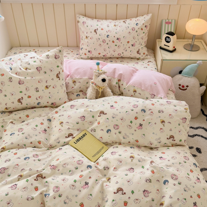 91家纺网 家纺一手货源 找家纺 曼之夏 2025新款全棉纯棉40支学生季卡通印花四件套 玛奇朵