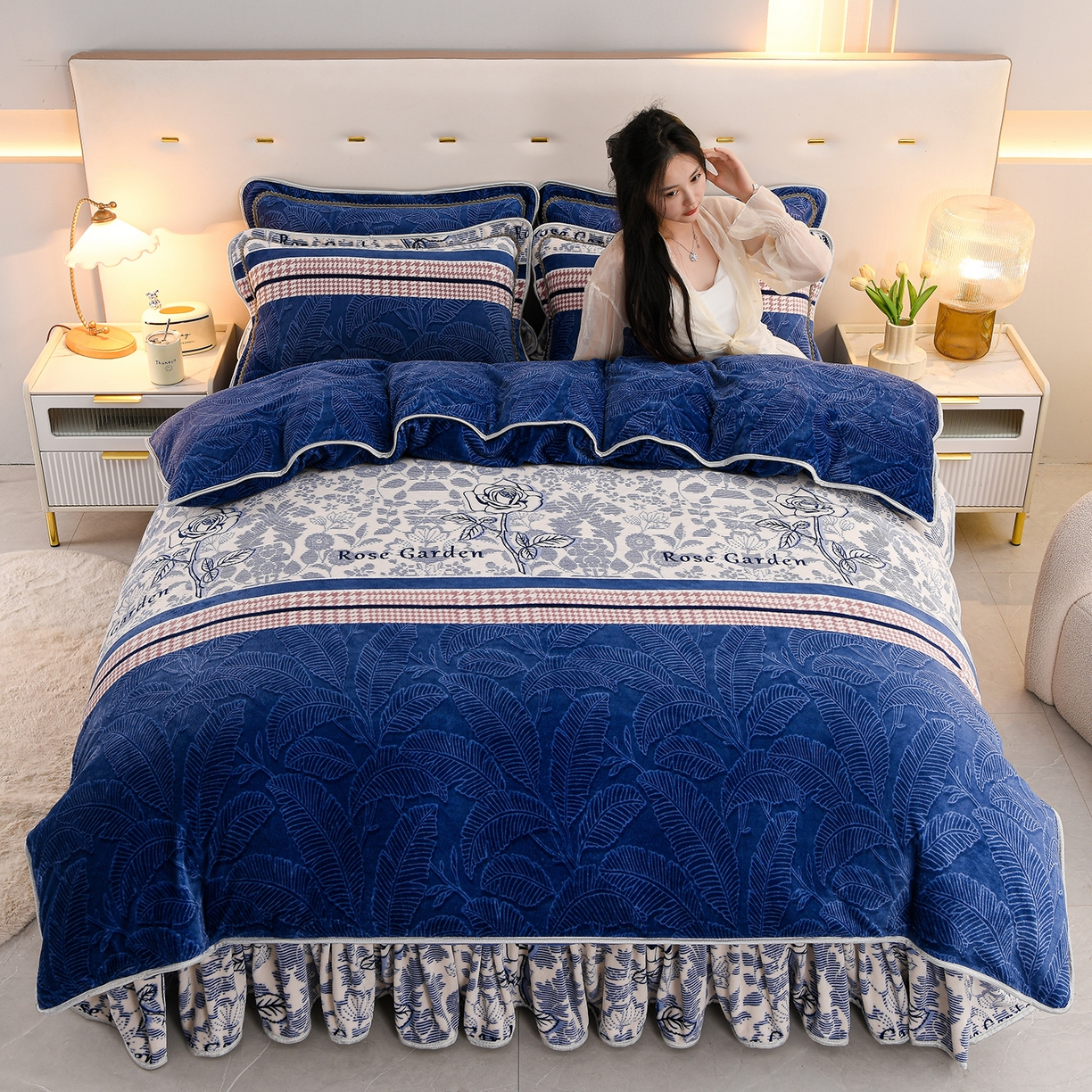 91家纺网 家纺一手货源 找家纺 贝诗梦 2025新款牛奶绒金貂绒法莱绒单被套 玫瑰物语