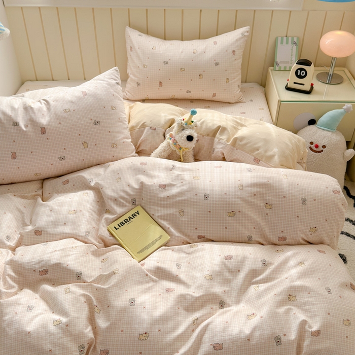 91家纺网 家纺一手货源 找家纺 曼之夏 2025新款全棉纯棉40支学生季卡通印花四件套 泡芙小象