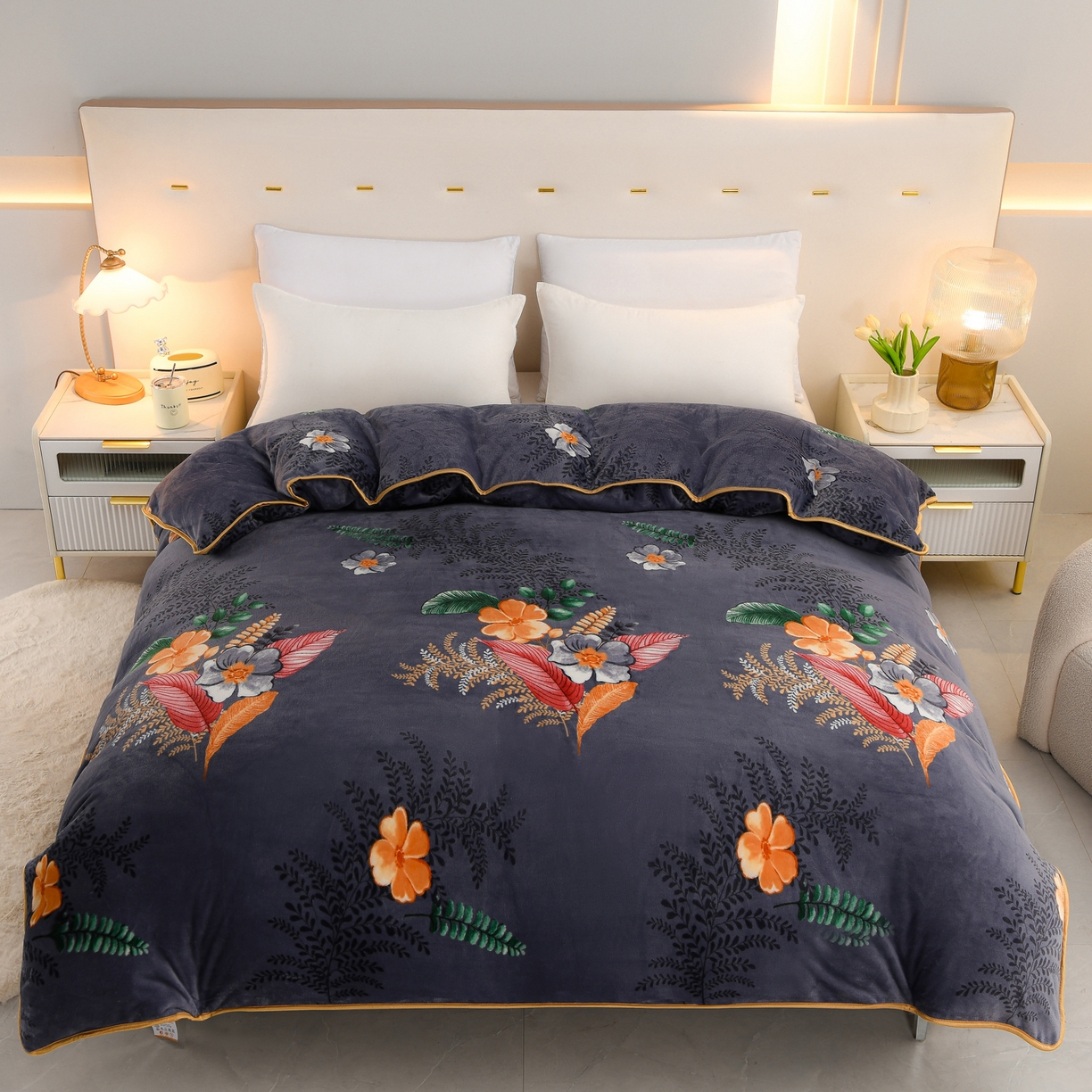 贝诗梦 2025新款牛奶绒金貂绒法莱绒单被套 盛宴花开