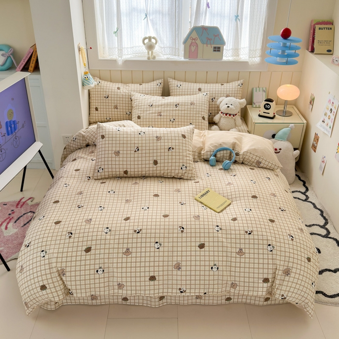 91家纺网 家纺一手货源 找家纺 曼之夏 2025新款全棉纯棉40支学生季卡通印花四件套 曲奇小狗