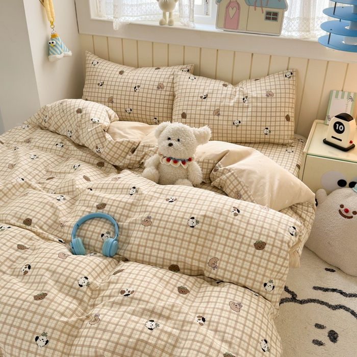 91家纺网 家纺一手货源 找家纺 曼之夏 2025新款全棉纯棉40支学生季卡通印花四件套 曲奇小狗