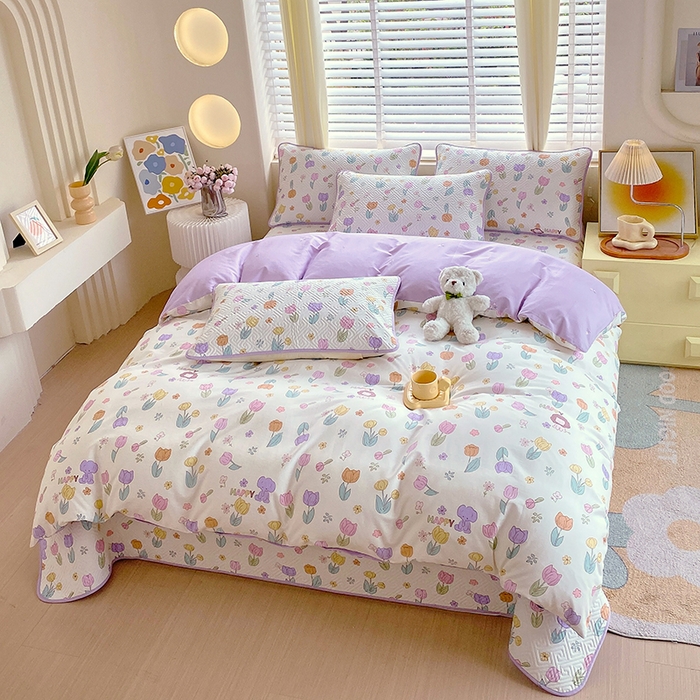 91家纺网 家纺一手货源 找家纺 羽爱家纺 2025新款A类双面印花全棉水洗床盖套件-三件套 快乐崇拜-