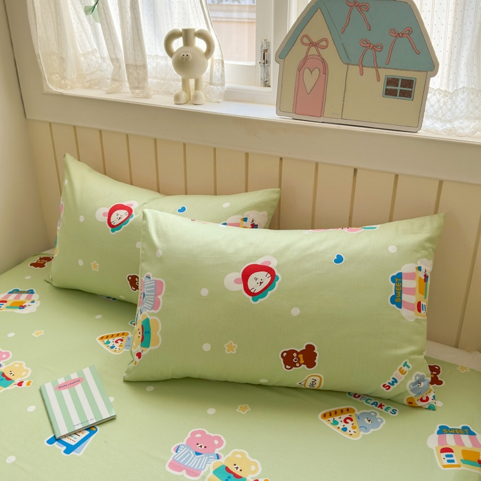 91家纺网 家纺一手货源 找家纺 曼之夏 2025新款全棉纯棉40支学生季卡通印花四件套 趣味熊