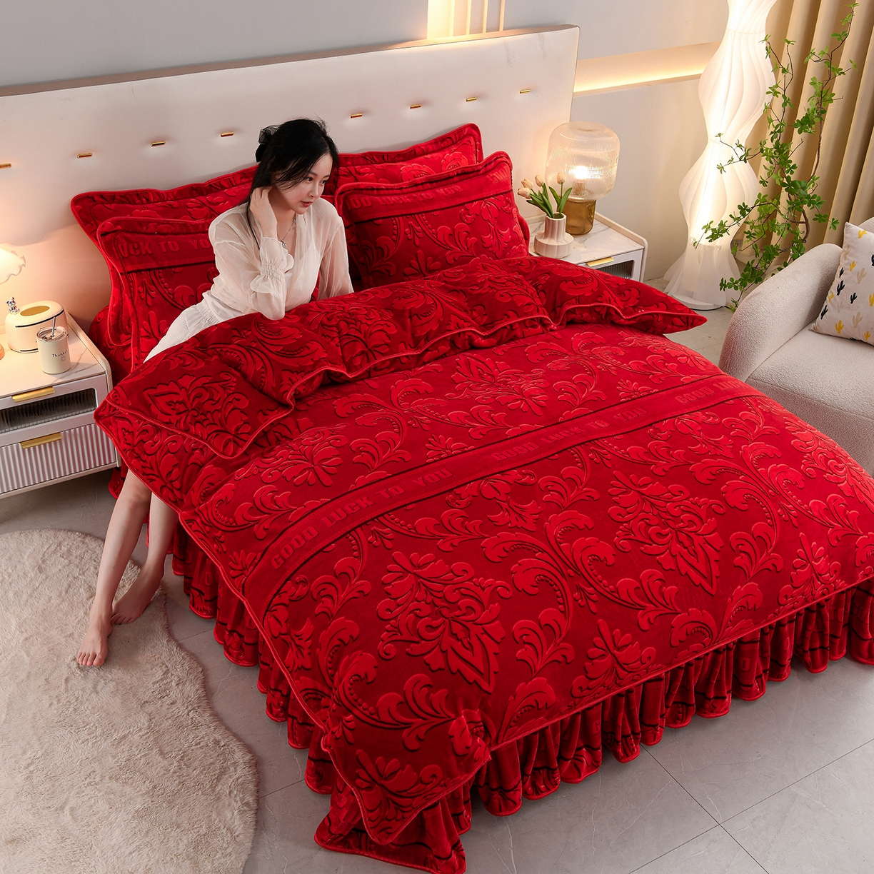 91家纺网 家纺一手货源 找家纺 贝诗梦 2025新款牛奶绒金貂绒法莱绒单被套 甜蜜佳缘