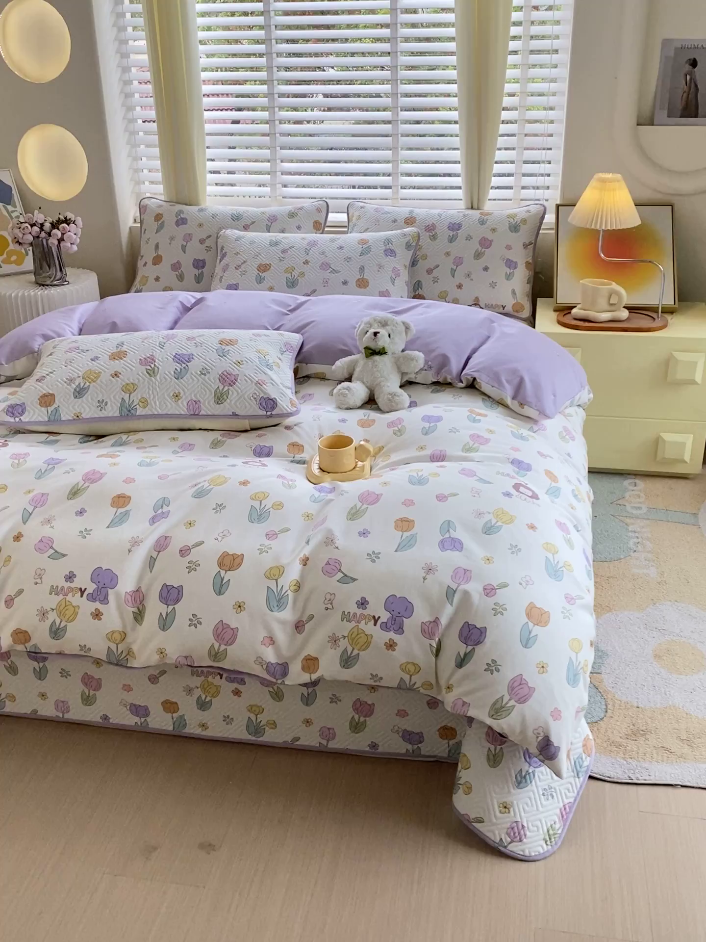 91家纺网 家纺一手货源 找家纺 羽爱家纺 2025新款A类双面印花全棉水洗床盖套件-三件套 快乐崇拜-