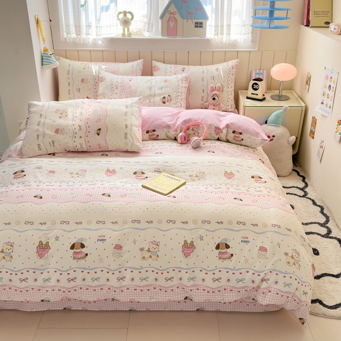 91家纺网 家纺一手货源 找家纺 曼之夏 2025新款全棉纯棉40支学生季卡通印花四件套 甜甜圈