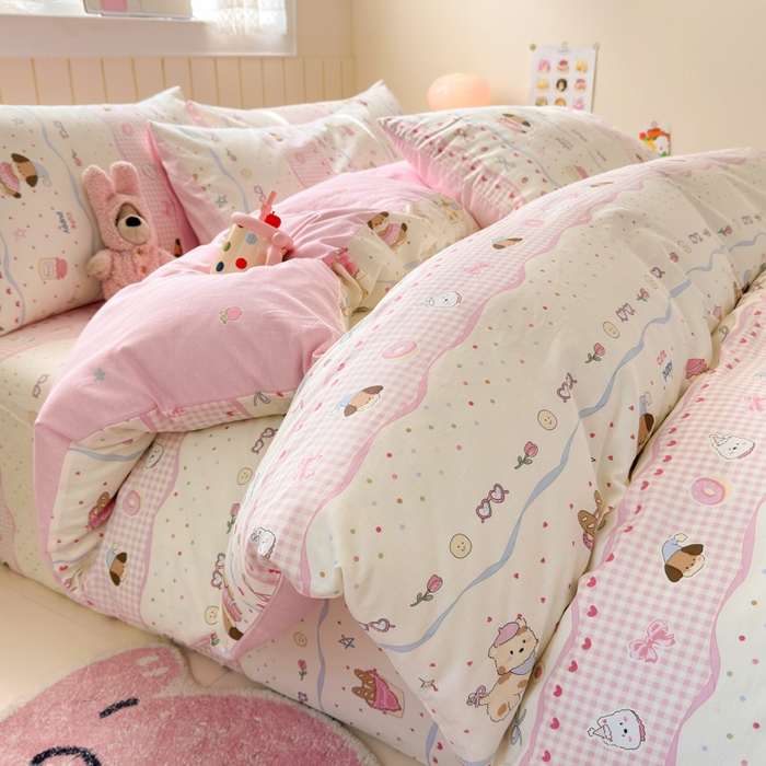 曼之夏 2025新款全棉纯棉40支学生季卡通印花四件套 甜甜圈