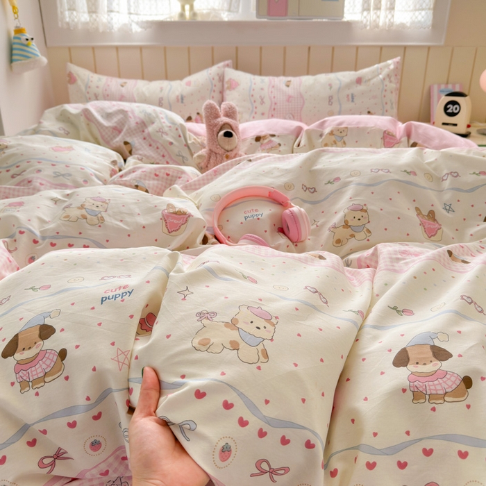 91家纺网 家纺一手货源 找家纺 曼之夏 2025新款全棉纯棉40支学生季卡通印花四件套 甜甜圈