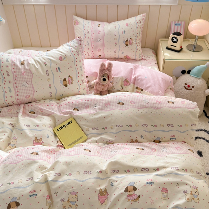 91家纺网 家纺一手货源 找家纺 曼之夏 2025新款全棉纯棉40支学生季卡通印花四件套 甜甜圈