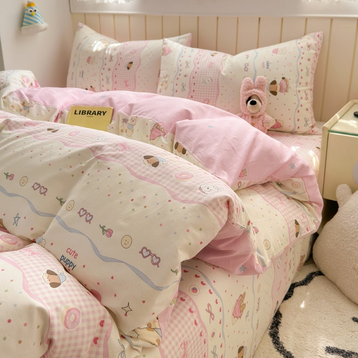 91家纺网 家纺一手货源 找家纺 曼之夏 2025新款全棉纯棉40支学生季卡通印花四件套 甜甜圈