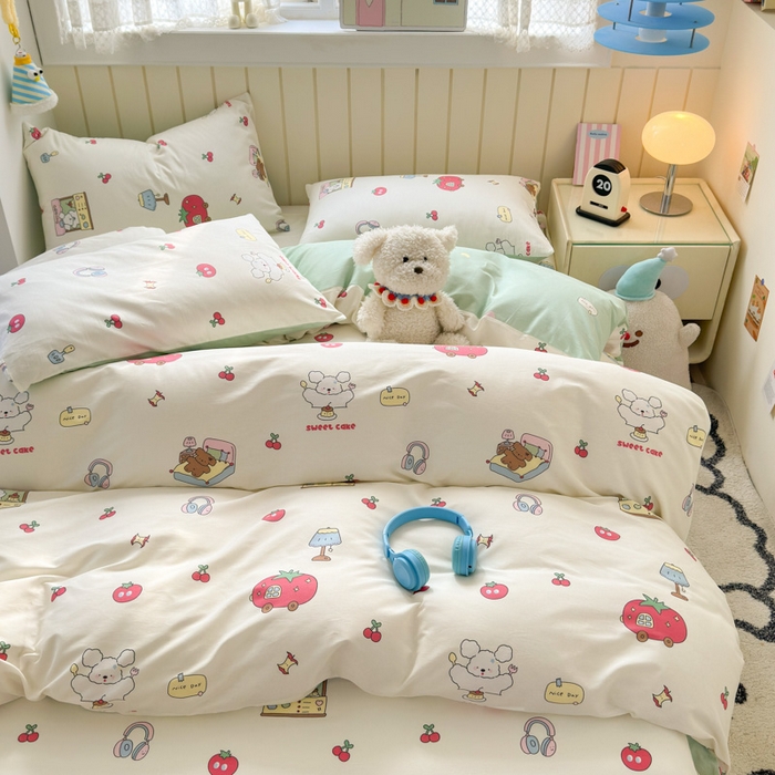 91家纺网 家纺一手货源 找家纺 曼之夏 2025新款全棉纯棉40支学生季卡通印花四件套 童画