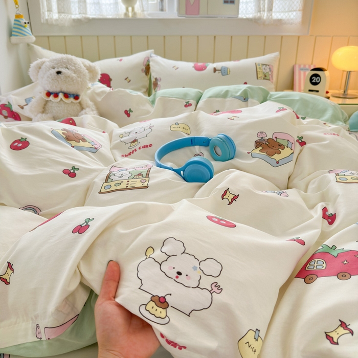 91家纺网 家纺一手货源 找家纺 曼之夏 2025新款全棉纯棉40支学生季卡通印花四件套 童画