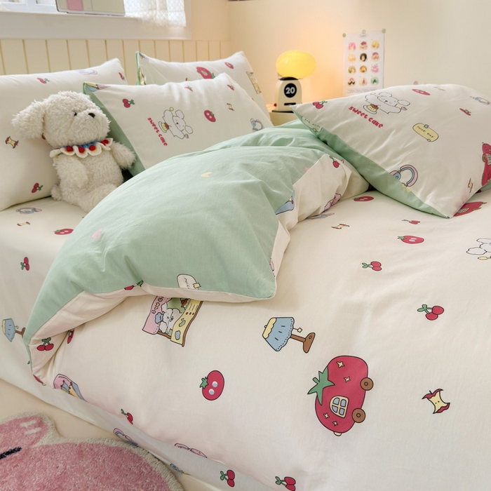 91家纺网 家纺一手货源 找家纺 曼之夏 2025新款全棉纯棉40支学生季卡通印花四件套 童画