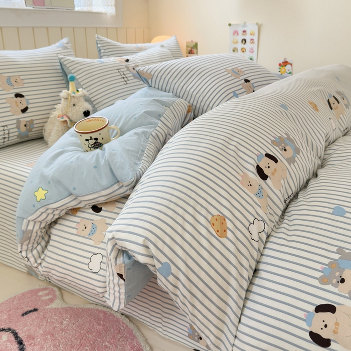 曼之夏 2025新款全棉纯棉40支学生季卡通印花四件套 小狗日记