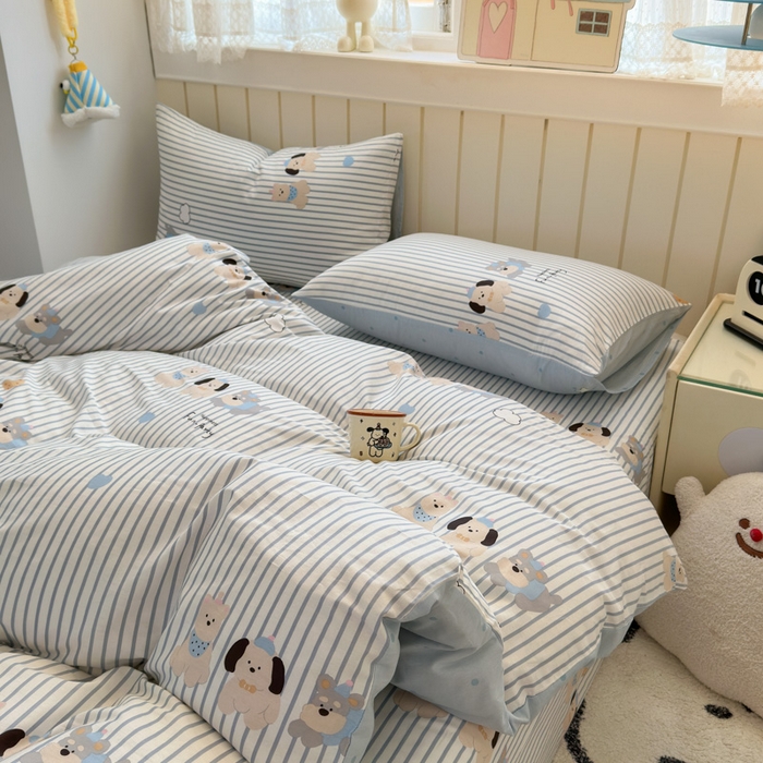 91家纺网 家纺一手货源 找家纺 曼之夏 2025新款全棉纯棉40支学生季卡通印花四件套 小狗日记