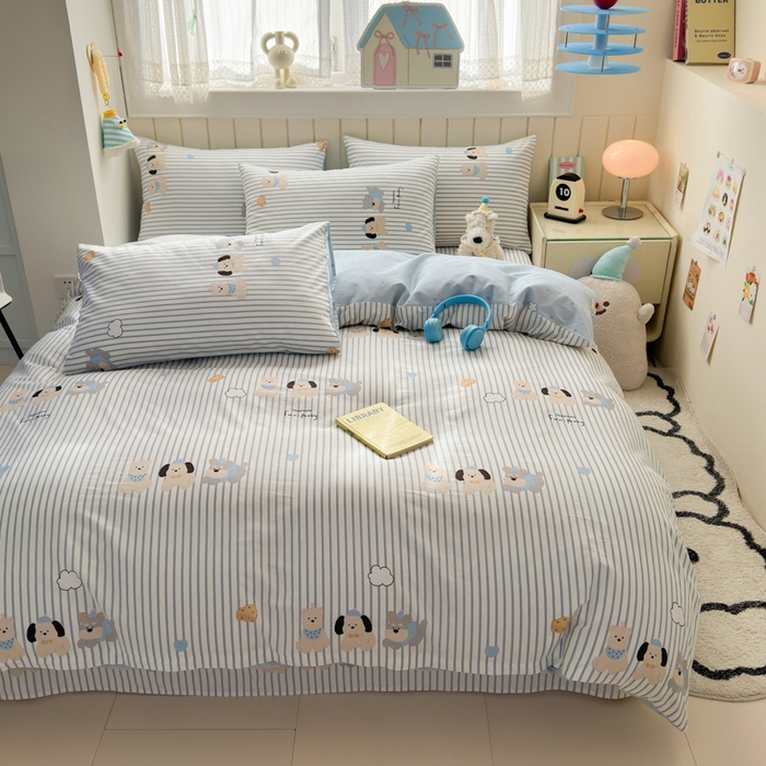 91家纺网 家纺一手货源 找家纺 曼之夏 2025新款全棉纯棉40支学生季卡通印花四件套 小狗日记