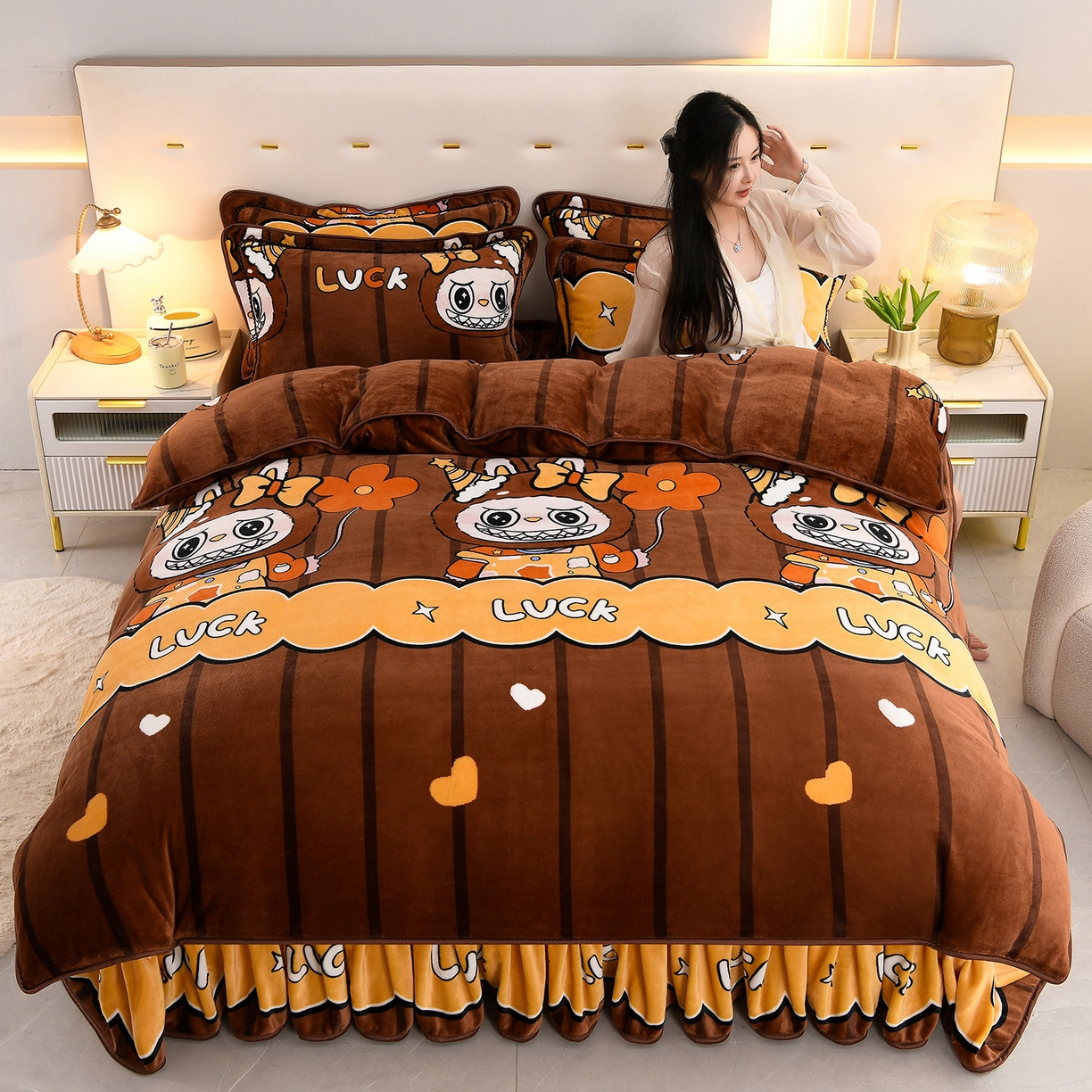 91家纺网 家纺一手货源 找家纺 贝诗梦 2025新款牛奶绒金貂绒法莱绒单被套 幸运兔