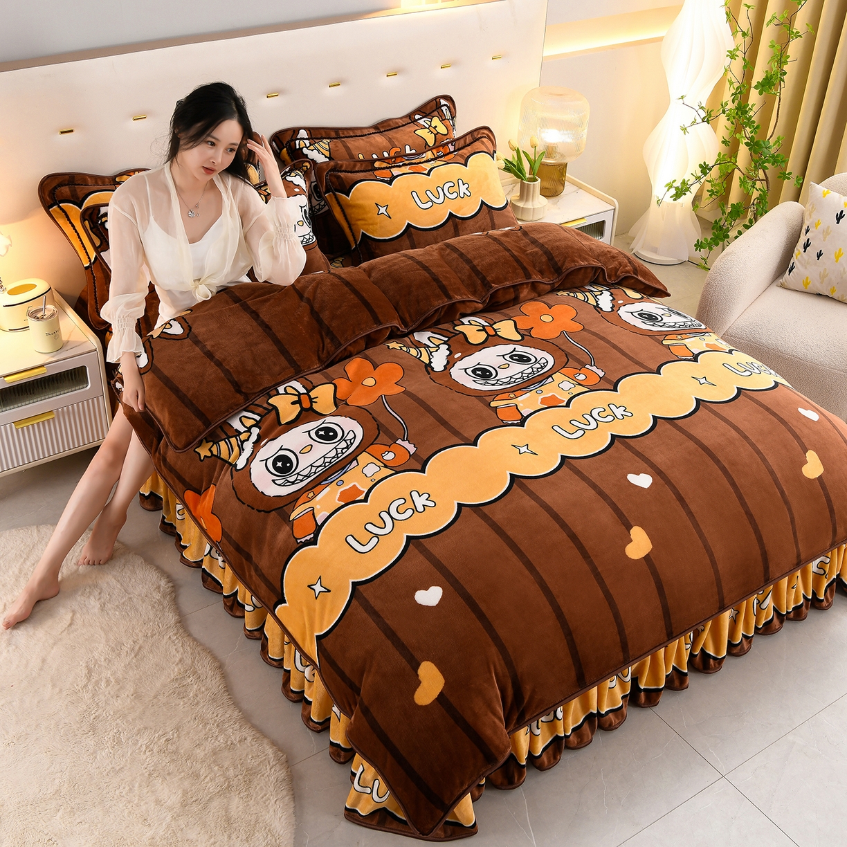 91家纺网 家纺一手货源 找家纺 贝诗梦 2025新款牛奶绒金貂绒法莱绒单被套 幸运兔