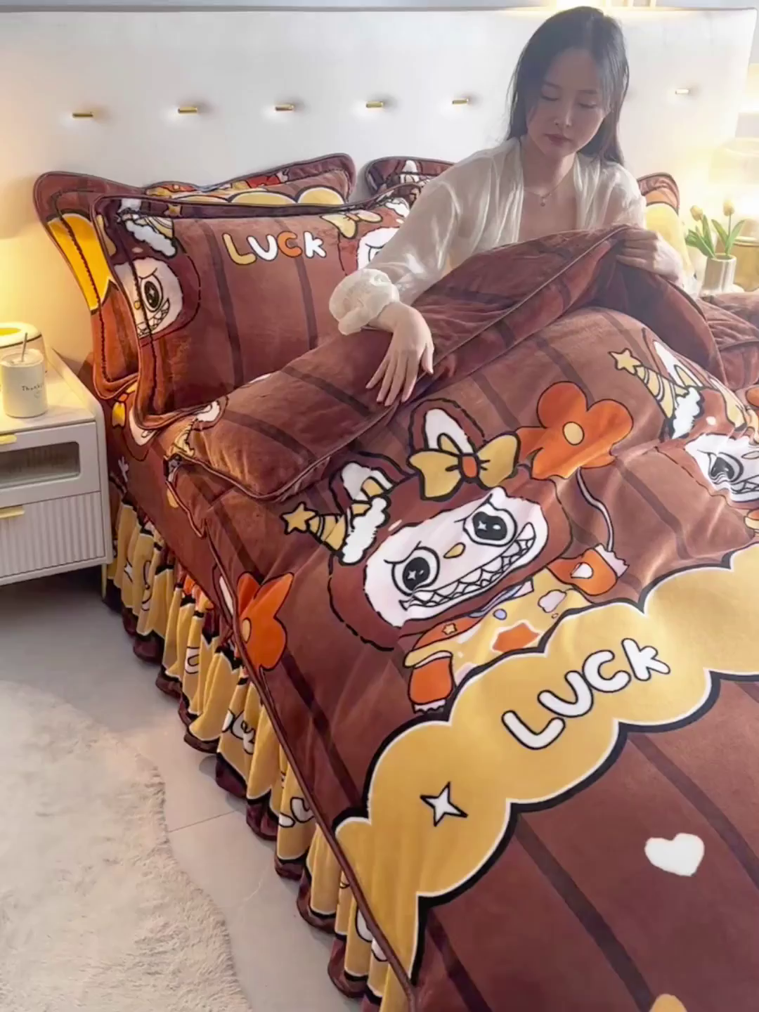 91家纺网 家纺一手货源 找家纺 贝诗梦 2025新款牛奶绒金貂绒法莱绒单被套 幸运兔