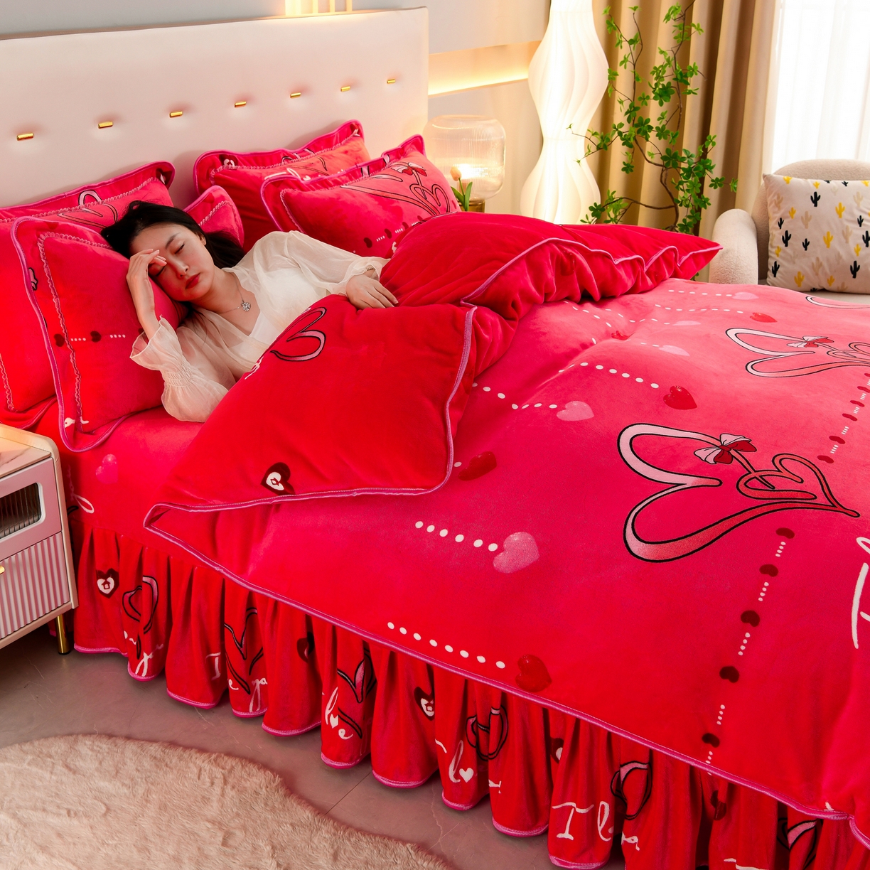 91家纺网 家纺一手货源 找家纺 贝诗梦 2025新款牛奶绒金貂绒法莱绒单被套 一生所爱