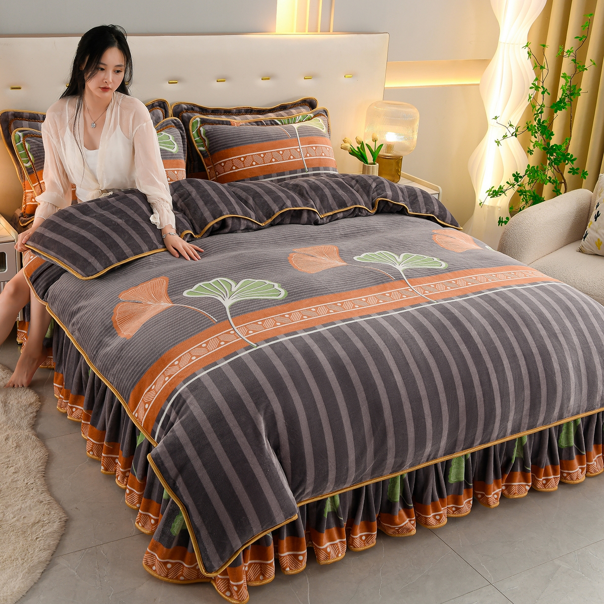 91家纺网 家纺一手货源 找家纺 贝诗梦 2025新款牛奶绒金貂绒法莱绒单被套 一叶知秋