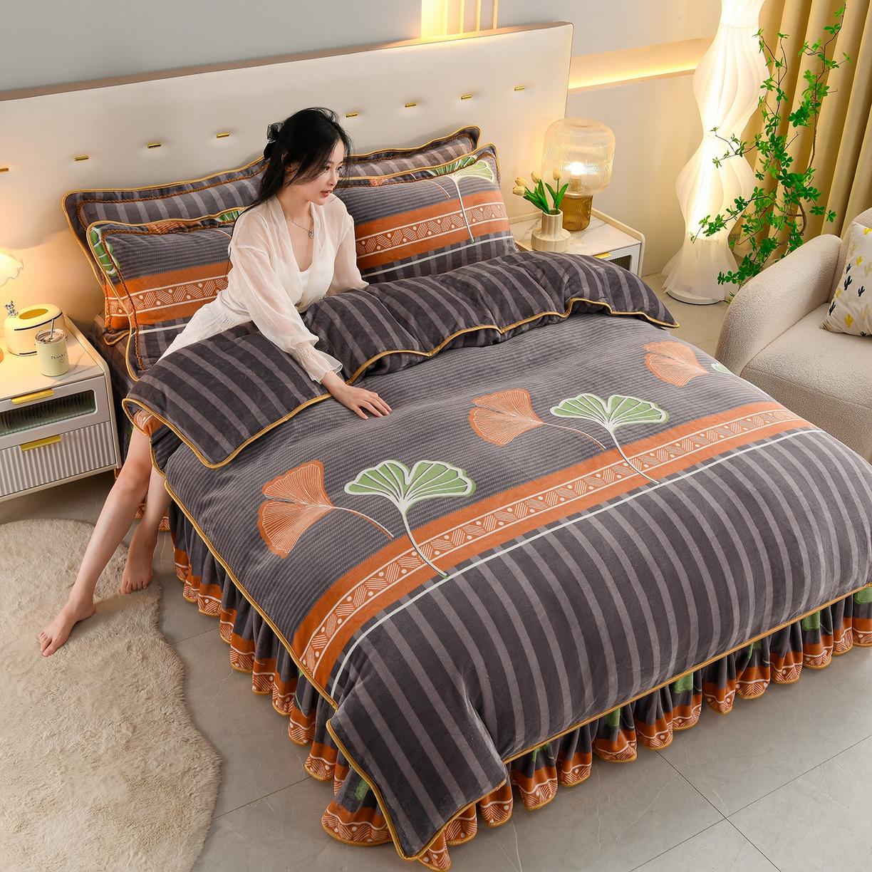 91家纺网 家纺一手货源 找家纺 贝诗梦 2025新款牛奶绒金貂绒法莱绒单被套 一叶知秋