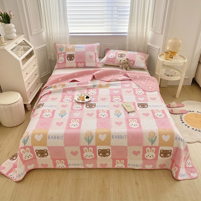 羽爱家纺 2025新款A类双面印花全棉水洗床盖套件-三件套 奶油兔-