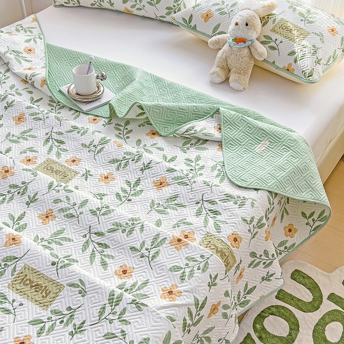 91家纺网 家纺一手货源 找家纺 羽爱家纺 2025新款A类双面印花全棉水洗床盖套件-三件套 清新-