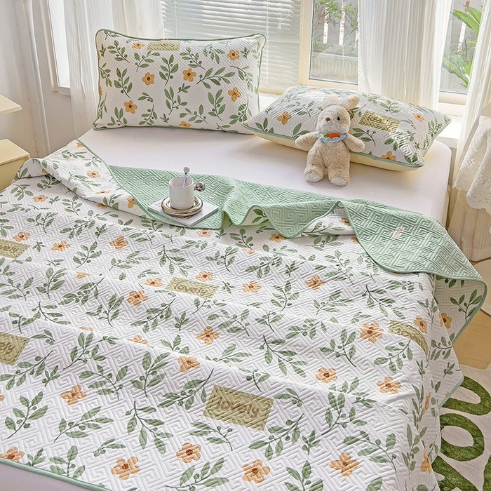 91家纺网 家纺一手货源 找家纺 羽爱家纺 2025新款A类双面印花全棉水洗床盖套件-三件套 清新-