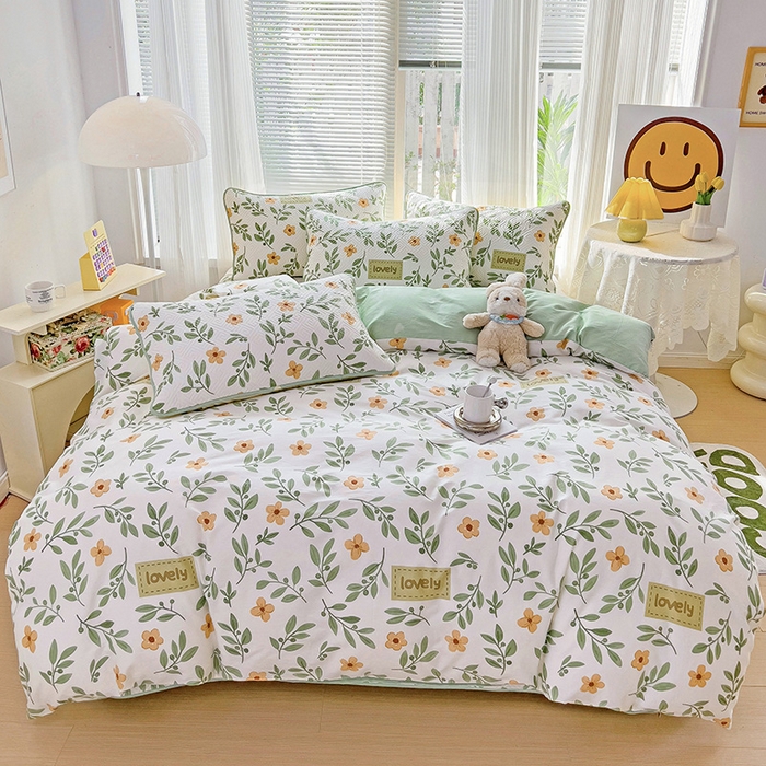 91家纺网 家纺一手货源 找家纺 羽爱家纺 2025新款A类双面印花全棉水洗床盖套件-三件套 清新-