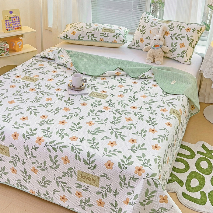 91家纺网 家纺一手货源 找家纺 羽爱家纺 2025新款A类双面印花全棉水洗床盖套件-三件套 清新-