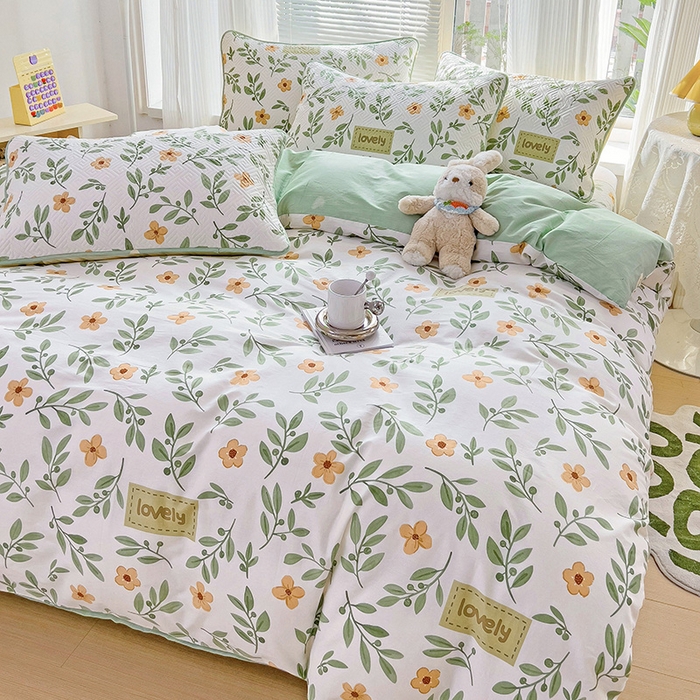 91家纺网 家纺一手货源 找家纺 羽爱家纺 2025新款A类双面印花全棉水洗床盖套件-三件套 清新-