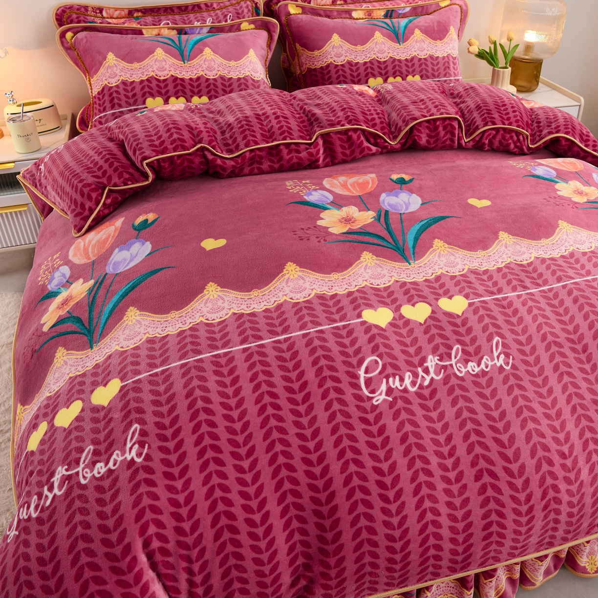 91家纺网 家纺一手货源 找家纺 贝诗梦 2025新款牛奶绒金貂绒法莱绒单被套 郁金香