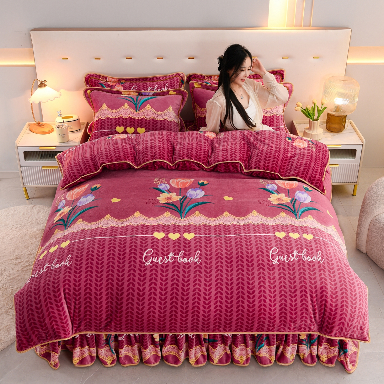 91家纺网 家纺一手货源 找家纺 贝诗梦 2025新款牛奶绒金貂绒法莱绒单被套 郁金香